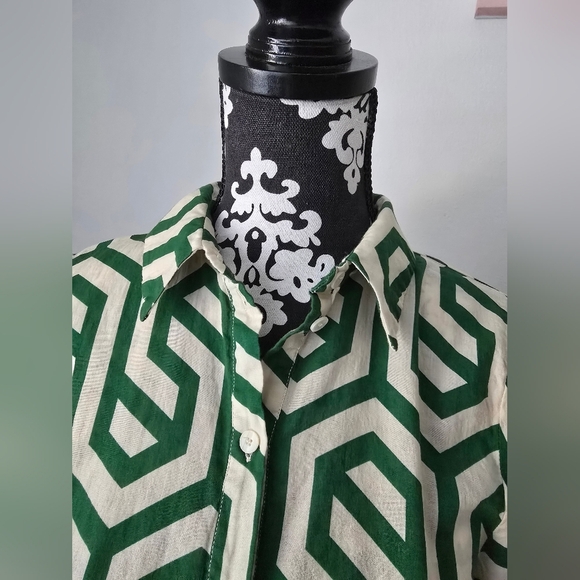 Zara Ecru White Green Geo Geometric Print Karen Tiered Midi Size S - Picture 9 of 16